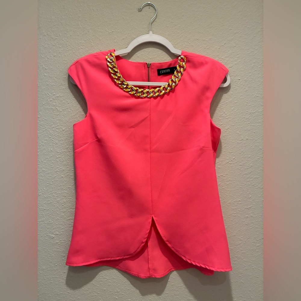 Women's Pink Sleeveless Top with Gold color Chain Detail Accent